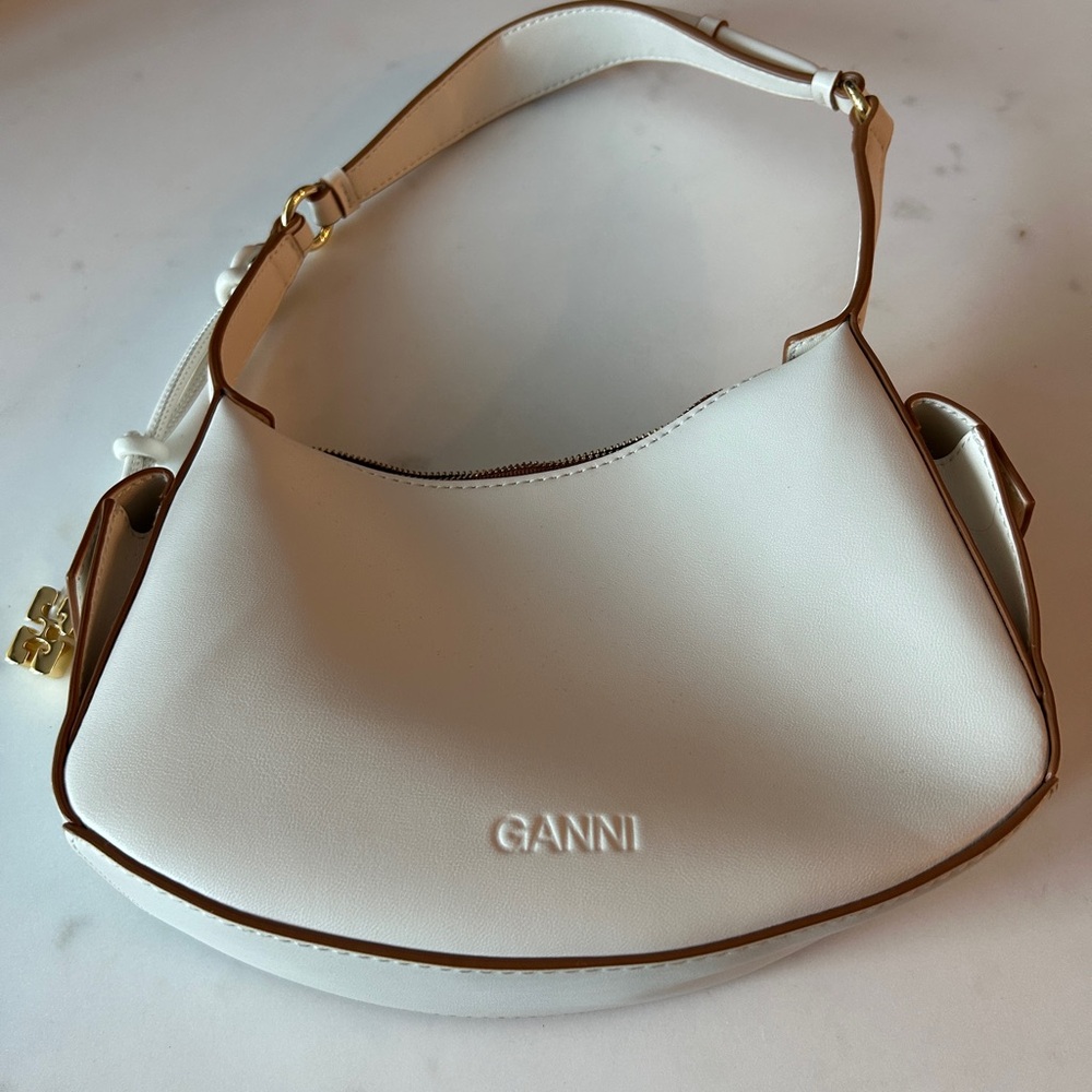 Ganni White Shoulder Bag with Gold Hardware
